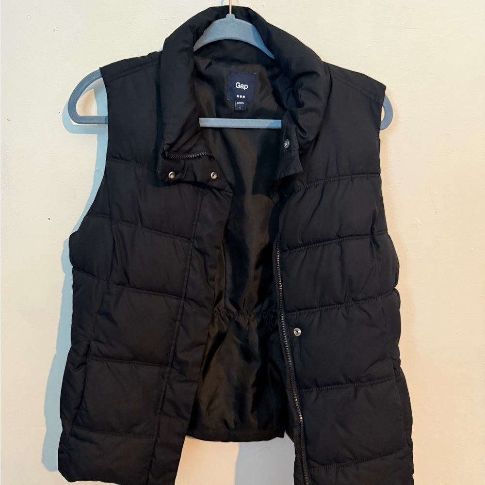 GAP Black Quilted Puffer Vest with High Collar